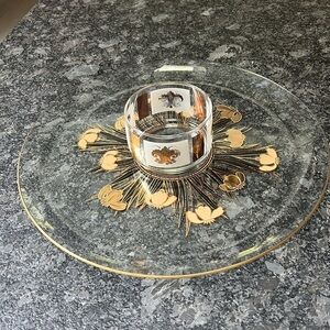 Culver Glass 22K Gold Black 14.5” Platter and Small 4” tall Coordinating Bowl